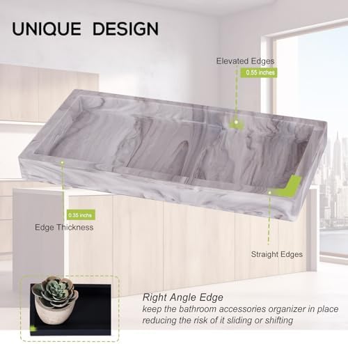 Silicone Bathroom Vanity Tray Dish Soap Holder Sink Organizer, Marble Grey - Image 5
