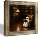 Cozy Reading Ghost Wood Plaque Sign for Halloween Home Shelf Decor 10 by XJCUG