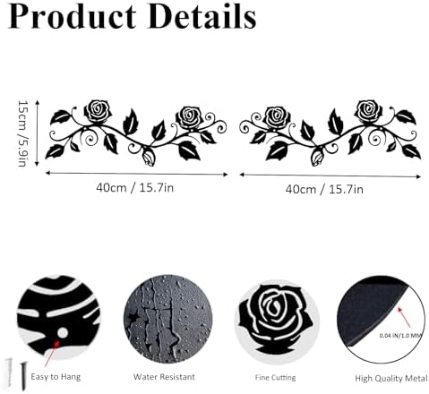DUOOLN 2 Pcs Metal Rose Tree Leaf Wall Decor, Long Iron Scroll Vine Wall Art Above, Rustic Hanging Sign Flowers Sculpture, For Above Door Living Room Office Indoor And Outdoor Decoration - Black - Image 4