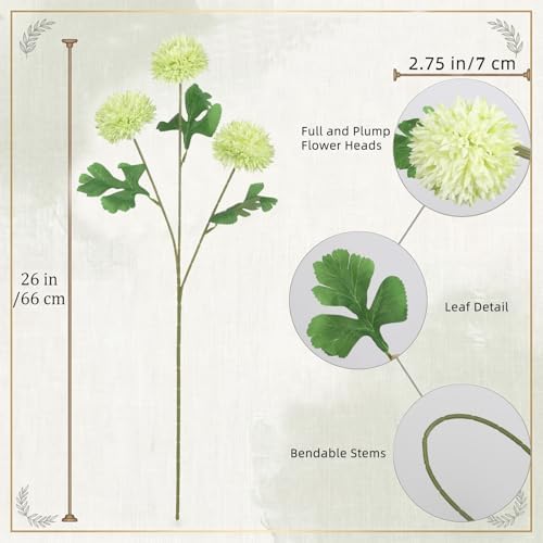 8PCS Green 24 Head 3" Large Fake Chrysanthemum Artificial Flower Balls Stem - Image 3