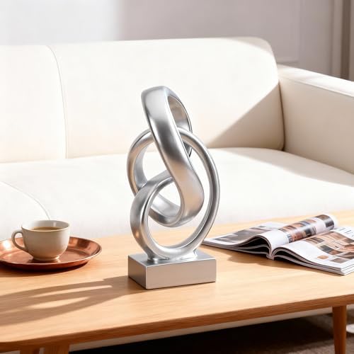 Abstract Silver Knot Sculpture, Geometric Decorative Statue, Silver Accent Piece for Living Room Coffee Table or Bookshelf Surface, Office TV Cabinet or entryway Console Table Decoration. - Image 4