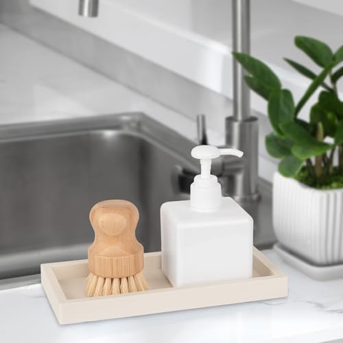 Silicone Bathroom Vanity Tray Dish Soap Holder Sink Organizer, Beige - Image 3