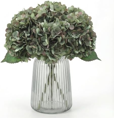 6Pcs 13" Saga Green Silk Hydrangea Artificial Flowers by Blooming+Paradise