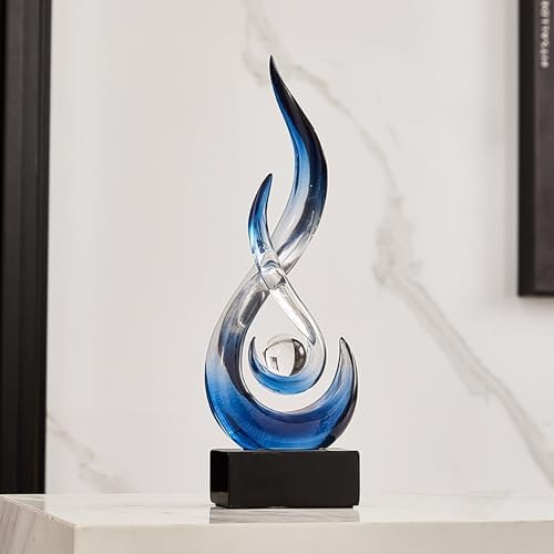 FJS Blue Abstract Flame Sculpture for Living Room Coffee Table Decor by FJSHomeDecor