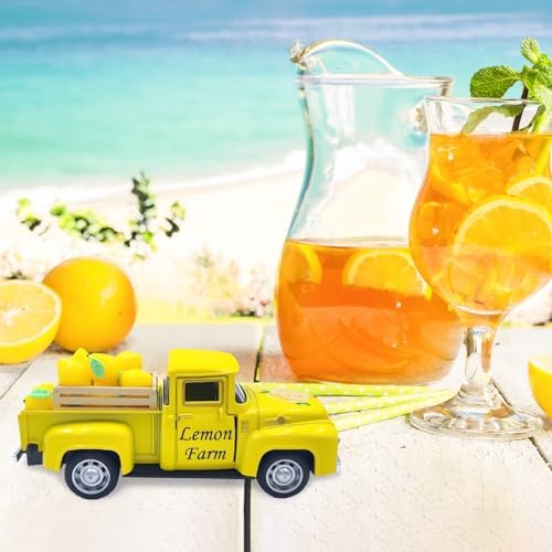 Lemon Decor Vintage Truck Decor Mini Lemons & Wooden Crate, Yellow - Image 7