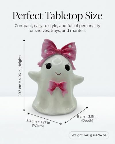 Cute Halloween Ghost Figurine with Pink Bow Tabletop Decor (Pink Ghost) - Image 7