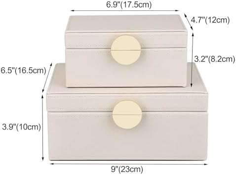 HofferRuffer Faux Leather Jewelry Boxes, Decorative Boxes Storage Accessory Organizer with Gold Hardware Decor, Classic Vegan Leather Set of 2 Pieces (CreamWhite) - Image 2