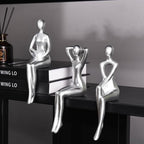 Quoowiit Thinker Statue Office Desk Decor, Silver Art Sculpture Ornament Coffee Table Bookshelf Decor Modern Home Unique Home Decorations for Living Room 3 Piece - Image 3