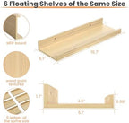 upsimples Floating Shelves for Wall Decor Storage, Natural, 6Pcs, 15.7'' - Image 3