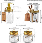Amolliar Mason Jar Bathroom Accessories Set, 4 Pcs Glass Bathroom Set, Gold - Image 5