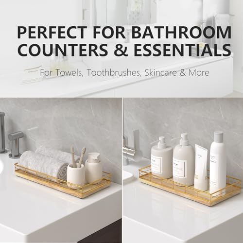 Toilet Paper Basket Organizer, Oak Wood Toilet Tank Tray with Metal Frame - Image 4