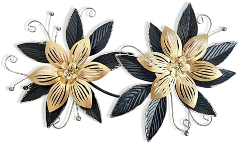 LIFFY Black Wall Decor,15" 3D Multi-layer Metal Flowers Wall Decor, Rustic Modern Floral Sculpture for Indoor Kitchen Bedroom Living Room Office Outdoor Garden Patio by LiffyArt