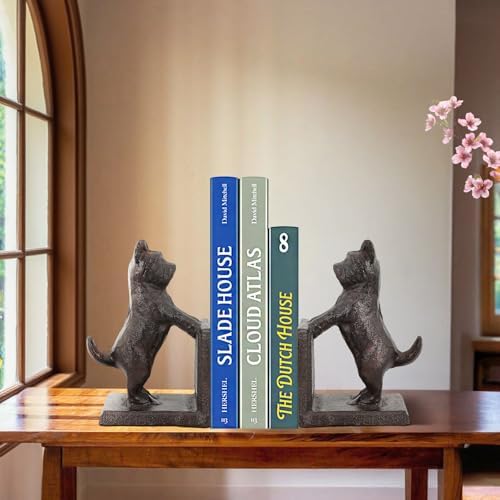Horse Decorative Bookend Vintage Cast Iron Decor Heavy Book Ends Door Stop Unique Horse Head Statues Home Decor, Ideal for Reading Room Living Library Office Shelf Desk Decor (Terrier) - Image 4