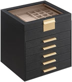 SONGMICS Jewelry Box Organizer, 6-Layer Storage with 5 Drawers, Glass Lid by SONGMICSbySONGMICSHOME