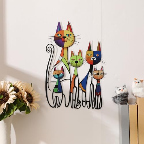 Wesiti Metal Cat Wall Art Decor Colorful Sculptural Mid Century 10.6x15.7 - Image 4