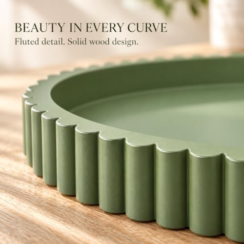 Handmade 12in Decorative Tray for Coffee Table Tray Decor, Green Wooden Decorative Round Tray for Kitchen, Living Room, Home Decor - Image 5