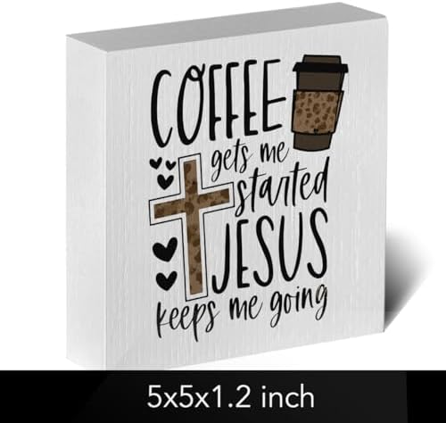 Christian Coffee Decor Wood Sign, Farmhouse Kitchen Wall Art with Inspirational Quote, Religious Rustic Wood Box for Coffee Bar, Shelf, Desktop - Image 2