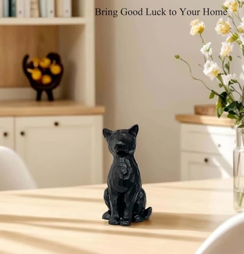 Black Cat Figurines Statue Home Decor Gifts for Women Cat Lovers ,Colletiable Carved Resin Cat Memorial Gift Knick Knacks for Shelf Desktop Office Decorations - Image 2
