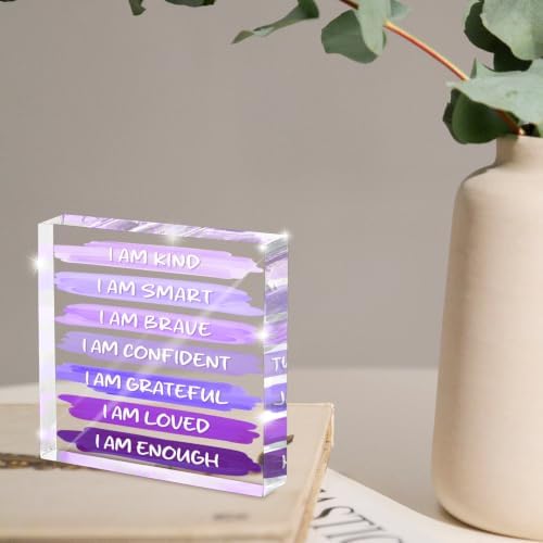 I Am Kind Acrylic Plaque 4x4in, Purple Accessories Motivational Desk Decor - Image 4
