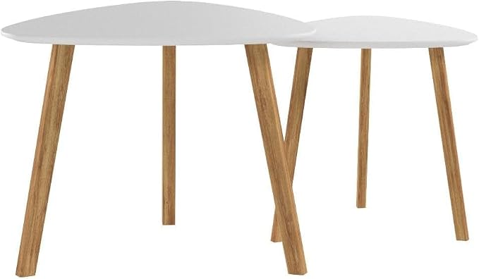 BAMEOS Bamboo Nesting Triangle End Table, Balcony in White - Image 6