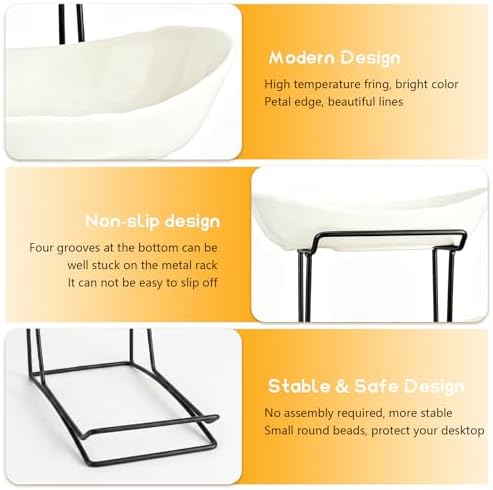 jessie 3 Tier Ceramic Fruit Basket for Kitchen Counter with Metal Stand, Fruit Bowls with Rack, Porcelain Bowls for Vegetable Bread Candy Snack Nuts Dessert Cake Tray - Image 6