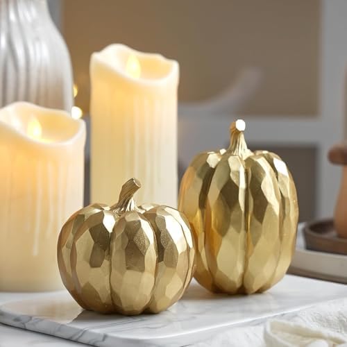 FESTGLOX Pumpkin Decor Fall Decoration, Resin Gold Pumpkins for Decorating by FESTGLOX