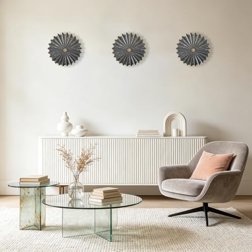 Metal Wall Sculpture,11.4''Distressed Black Gold Round Metal Wall Art Decor - Image 7