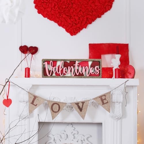 Vintage Valentine's Day Decorations for Office, Home, Table, Mantel, Shelf, Desk, 3 1/2 x 11 Inch Retro Valentine's Love Sign, Wooden Valentine Decor Sign, Farmhouse Red Pink Decoration (Valentines) - Image 7