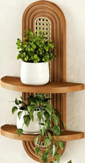 Floating Shelves for Wall,Boho Home Wall Decor,2-Tier Rattan Plant Shelf,Mid Century Hanging Small Decorative Shelf,Natural Wood Shelves for Living Room,Bedroom,House,Office,1-Pack (Walnut) by Hongsane