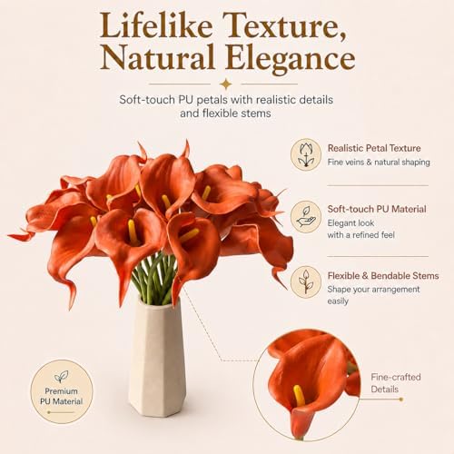 Mandy's 20pcs Burnt Orange Calla Lily Artificial Flowers - Image 2