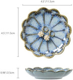 Lotus Ring Holder Dish Small Indoor Ash Tray, Ceramic Dessert Plate Trinket Jewelry Holder Organizing Necklace Earrings for Parents Friends Sister, All Jewelries Are NOT Included, Retro Blue. - Image 4