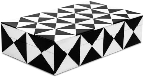 Handicrafts Home Decorative Storage Box with Lid, Black and White Decorative Remote Holder Box, Coffee Table Storage Box for Living Room, Console Table & Shelf Decor, Triangle - 10 x 6 x 2.5 by HandicraftsHome