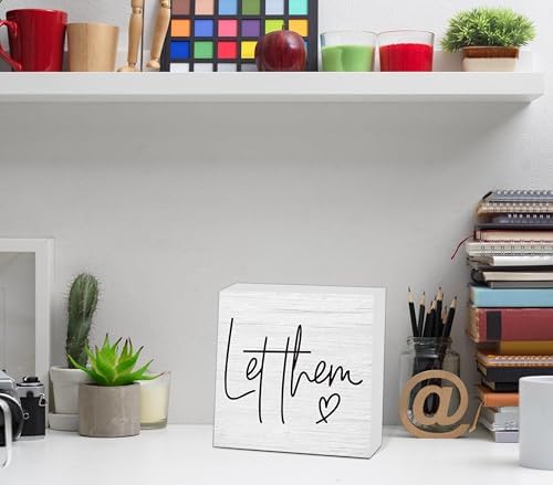 Let Them Wooden Sign, Desk Decorations For Women Office, 5x5 Inch Farmhouse Funny Office Decor Wood Box Sign, Desk Shelf Cubicle Accessories, Appreciation Gifts for Coworkers Boss, 04 - Image 3