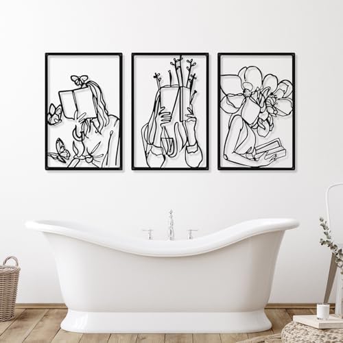 CHENGU 3 Pieces Metal Minimalist Abstract Woman Wall Art Line Drawing Wall Art Decor Single Line Female Home Hanging for Kitchen Bathroom Living Room - Image 7