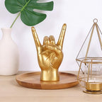 QIANLING 7.7" Gold Rock On Hand Statue, Modern Hand Gesture Sculpture, Rock Music Room Decor, Heavy Metal Party Accent Tabletop Figurine for Desk, Bookshelf, Mantel & Home Office - Image 3