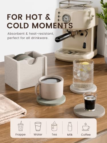 Fluxynara Felt Coasters with Holder, Set of 8 for Drinks, Linen Dusk - Image 5