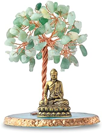 Buddha Statue with Healing Crystal Tree, Tree of Life for Positive Energy. Home Decor Yoga Meditation. Green.(B) - Image 3