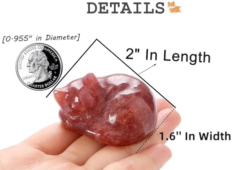 QINJIEJIE 2 in Strawberry Quartz Cat Decor Crystals Figurines Healing Stone - Image 3