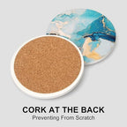 6 Pcs Light Blue Marble Abstract Ceramic Coasters with Holder for Table - Image 3