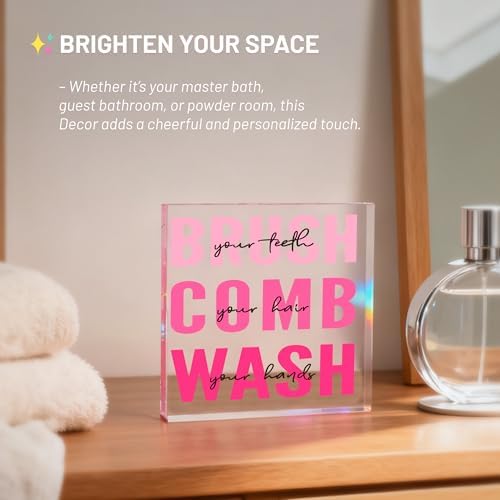 Pink Bathroom Decor, Acrylic Bathroom Decoration Sign, Cute Bath Rules Art, Aesthetic Vanity Sign for Girls, Women, Dorm Room, Restroom, Pink School Supplies Decor - Image 5