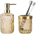 RRM Glass Bathroom Toothbrush Holder and Soap Dispenser Set, Brown by RRM
