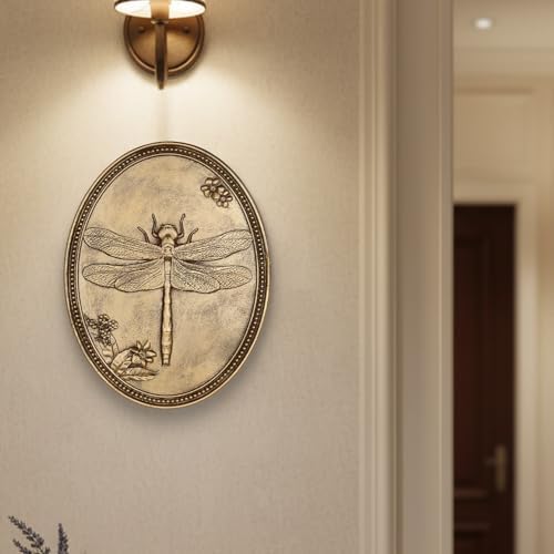 Vintage Dragonfly Wall Sculpture, Antique Wall Decor, Gold Wall Art, Hanging Decoration with Embossed Dragonfly Design, Vintage Decoration for Living Room Bedroom and Hallway, Housewarming Gift - Image 2