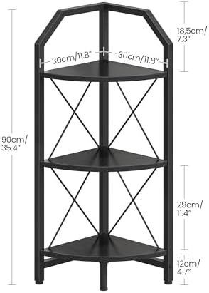 CHOEZON 3-Tier Corner Shelf, Industrial Corner Bookshelf, 35.4" Storage Stand, Plant Stand Display Shelf, Bookcase for Bedroom, Living Room, Home Office, Black TCJ03BB ﻿ - Image 2