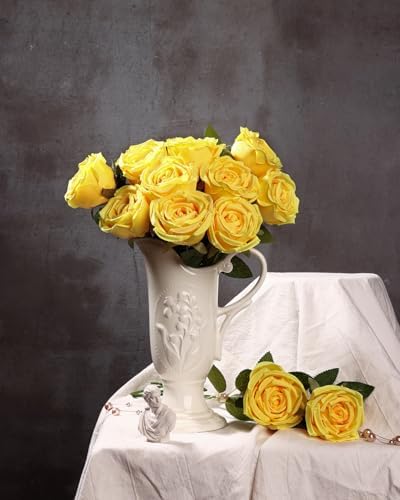 Coferset 10 Pcs Fake Silk Roses with Long Stems,Yellow - Image 5