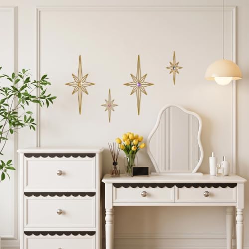 sxnzequnze 4 Pcs Star Wall Art for Home Decor Living Room Bedroom Office Metal 3D,Bling,with Hanging Hook Starburst Midcentury Sculpture Retro Gallery Accent Celestial -Gold 16.5in/9.4in - Image 7