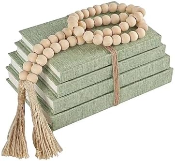 Linen Decorative Books for Home with Wood Beaded Tassel, 4-Piece Sage Set by Unknown