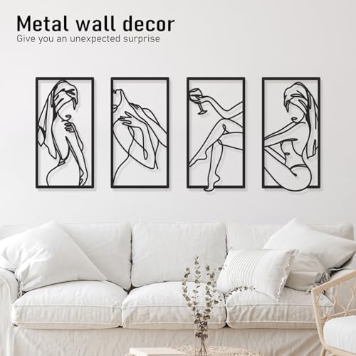 Bakovity Black Metal Bathroom Wall Art, Minimalist Woman Line Wall Decor, Metal Wall Decor for Bathroom Bedroom Living Room (4 Pcs,17 x 9 in) - Image 5