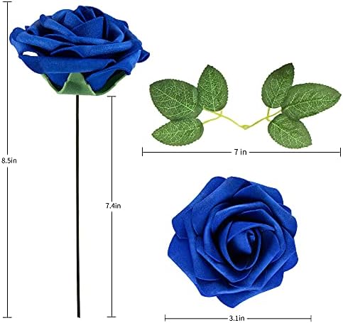 Royal Blue Rose 50pcs Foam Rose Real Looking Fake Rose with Stems Leaves for Home Decoration Party Garden Centerpieces DIY Wedding Bouquets（Royal Blue） - Image 4