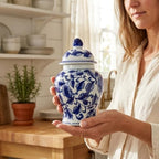 8" Ceramic Ginger Jar w/Lid - Classic Chinese Style Porcelain Jar Tea Storage for Home Decor Decorative Centerpiece Vintage Accent Antique Vase Jingdezhen (Blue & White Flower 2) - Image 4