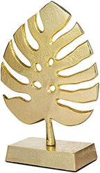 MyGift Brass Tone Metal Palm Leaf Modern Art Sculpture Decor, Monstera Plant Statue - Handcrafted in India - Image 7